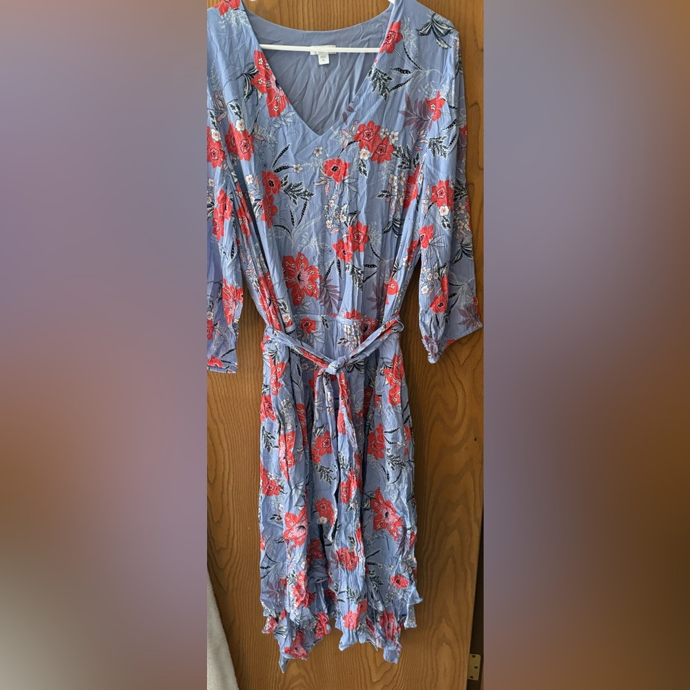 XL TALL J.Jill floral periwinkle lined layered belted dress